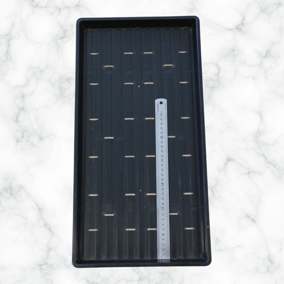 Slitted microgreen grow tray with precision drainage holes, ideal for hydroponic microgreens, seed germination, and vertical farming systems